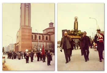 Processó de Sant Nicasi al davant de l’església parroquial de Sant Pere. Anys 70. Autor: Jordi Vaghi. AMG.